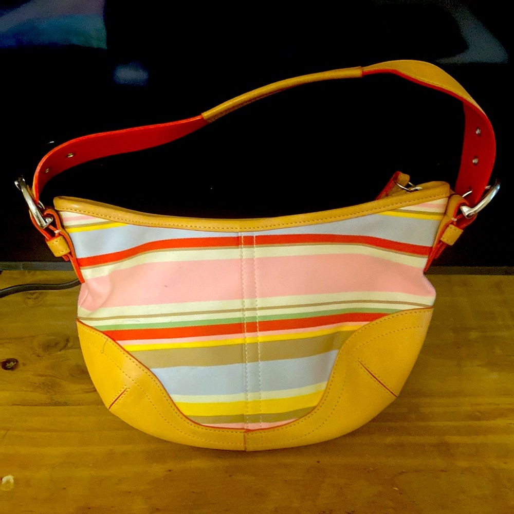 Striped coach bag.